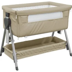 vidaXL Babysäng med madrass taupe linnetyg