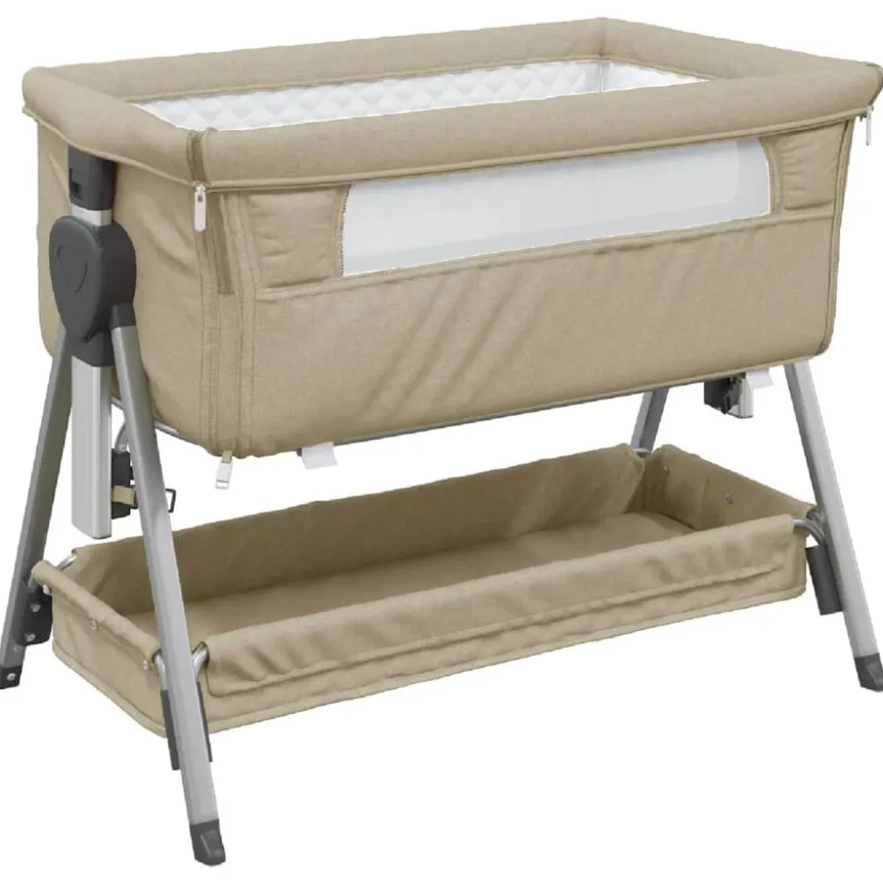 vidaXL Babysäng med madrass taupe linnetyg