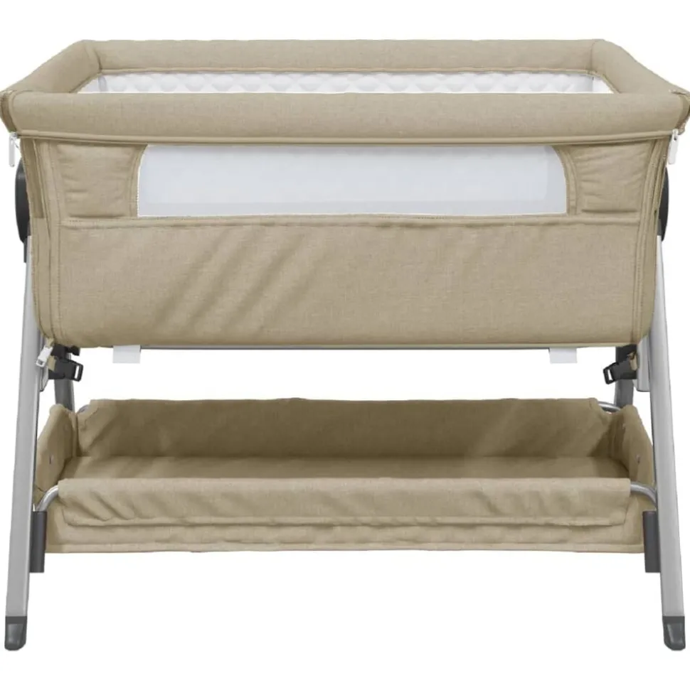 vidaXL Babysäng med madrass taupe linnetyg