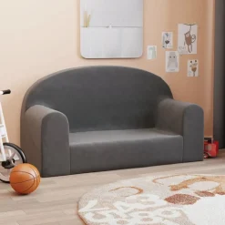 vidaXL Barnsoffa 2-sits antracit mjuk plysch