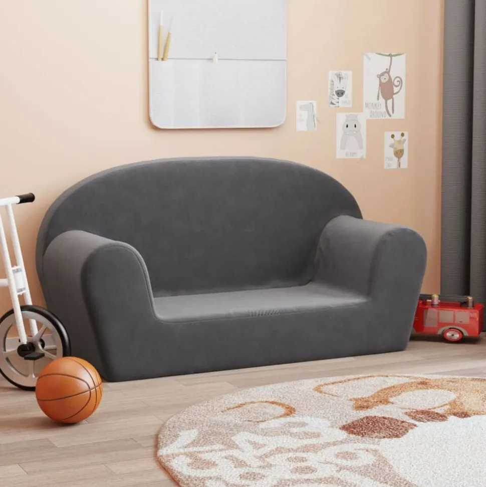 vidaXL Barnsoffa 2-sits antracit mjuk plysch