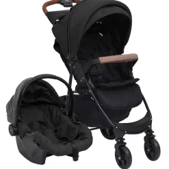 vidaXL Barnvagn 3-i-1 antracit stål