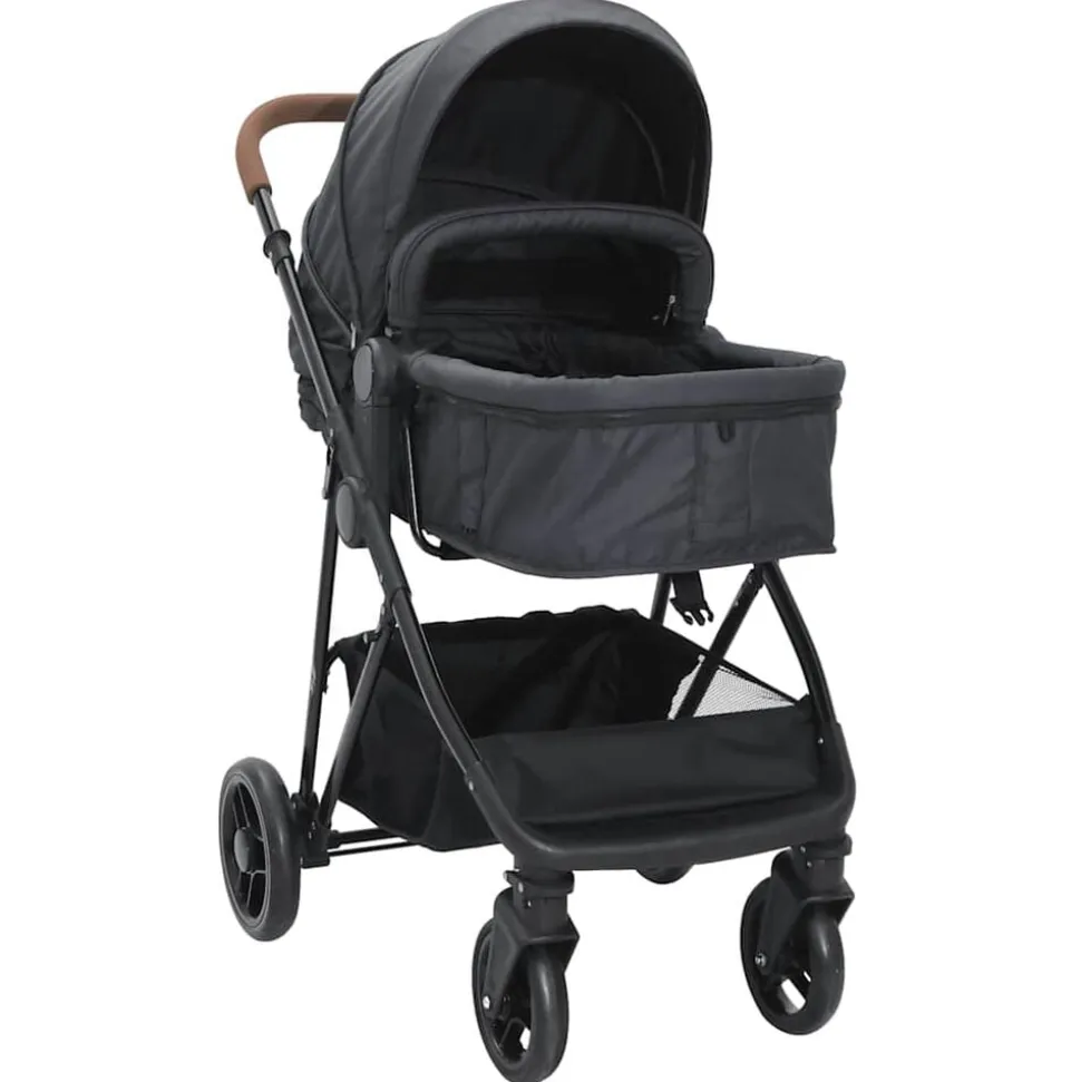 vidaXL Barnvagn 2-i-1 antracit och svart stål
