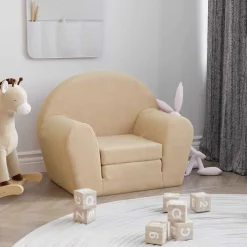 vidaXL Bäddsoffa för barn gräddvit mjuk plysch