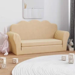vidaXL Bäddsoffa för barn 2-sits gräddvit mjuk plysch