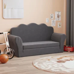 vidaXL Bäddsoffa för barn 2-sits antracit mjuk plysch