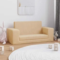 vidaXL Bäddsoffa för barn 2-sits gräddvit mjuk plysch