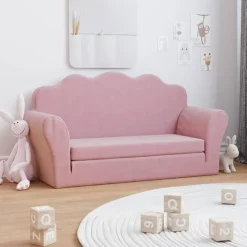 vidaXL Bäddsoffa för barn 2-sits rosa mjuk plysch