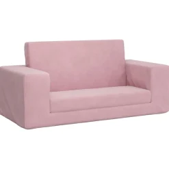 vidaXL Bäddsoffa för barn 2-sits rosa mjuk plysch