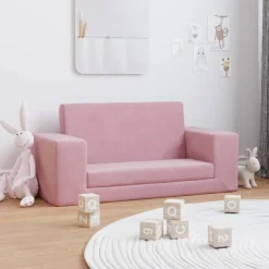 vidaXL Bäddsoffa för barn 2-sits rosa mjuk plysch