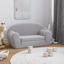 vidaXL Bäddsoffa för barn 2-sits ljusgrå mjuk plysch