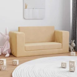 vidaXL Bäddsoffa för barn 2-sits gräddvit mjuk plysch