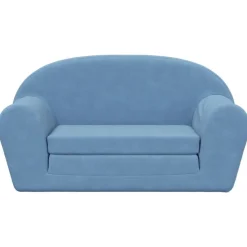 vidaXL Bäddsoffa för barn 2-sits blå mjuk plysch