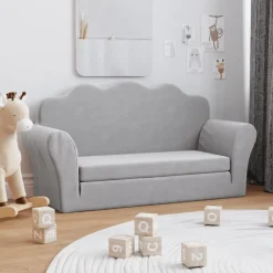 vidaXL Bäddsoffa för barn 2-sits ljusgrå mjuk plysch