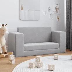 vidaXL Bäddsoffa för barn 2-sits ljusgrå mjuk plysch