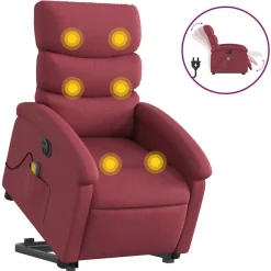 vidaXL Elektrisk massagefåtölj med uppresningshjälp vinröd tyg