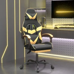vidaXL Gamingstol med fotstöd svart och guld konstläder