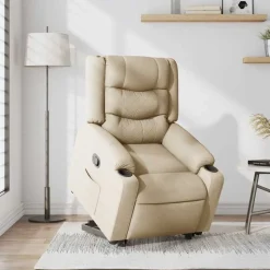 vidaXL Reclinerfåtölj med uppresningshjälp gräddvit tyg