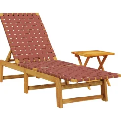 vidaXL Solsäng med bord röd massivt akaciaträ och tyg