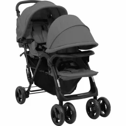 vidaXL Tandem tvillingvagn mörkgrå stål