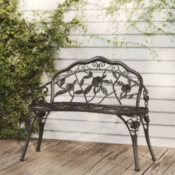 vidaXL Trädgårdsbänk 100 cm gjuten aluminium svart