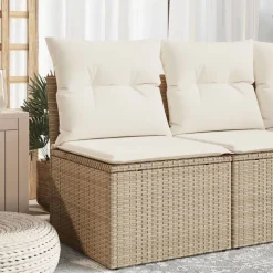 vidaXL Trädgårdsfåtölj utan armstöd med dynor beige konstrotting