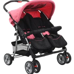 vidaXL Tvillingvagn rosa och svart stål