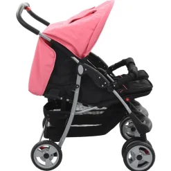 vidaXL Tvillingvagn rosa och svart stål